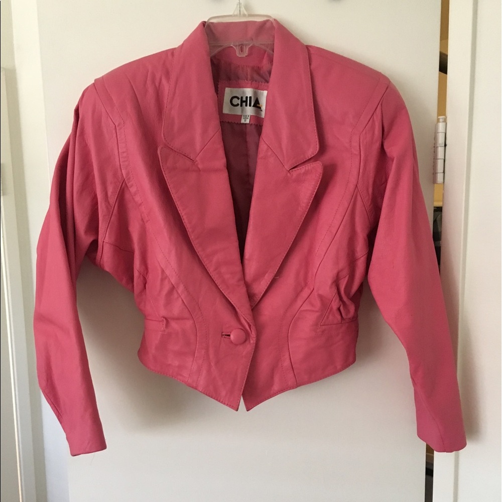 Vintage 80's Hot Pink Leather Cropped Jacket