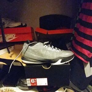 Gray and black Jordan's