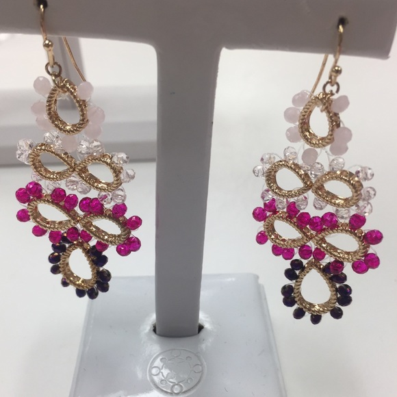 Hand crafted Wire wrapped Beaded Earrings, NWT - Picture 4 of 5