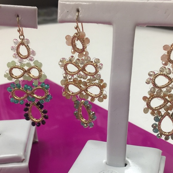 Hand crafted Wire wrapped Beaded Earrings, NWT - Picture 5 of 5