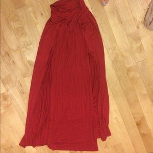 Red maxi skirt double sided slit