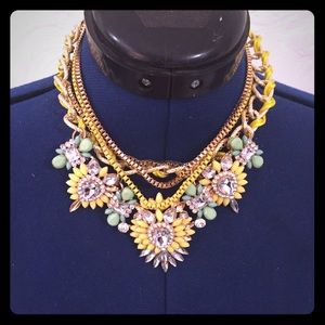 Yellow, green, gold statement necklace