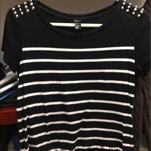 Black and white striped tee with studs