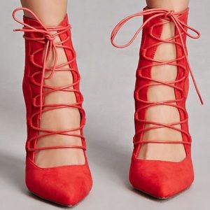NEW Forever21 Red Lace-Up Stilettos