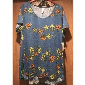 NWT LuLaRoe Classic T, Blue with Flowers
