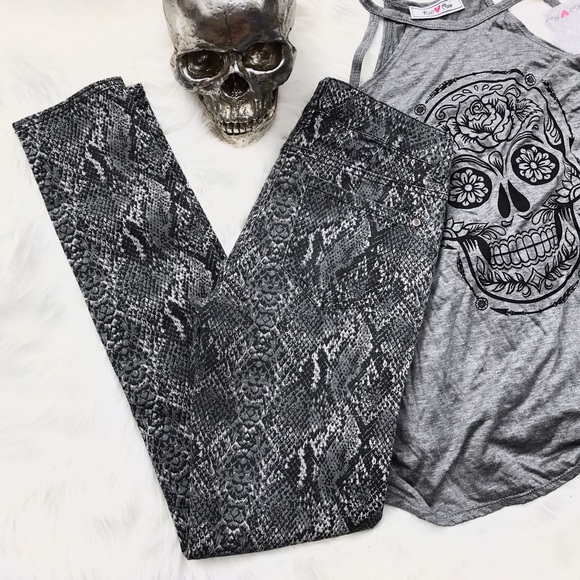 Grey snake skin printed stretch skinny jeans - Picture 1 of 6