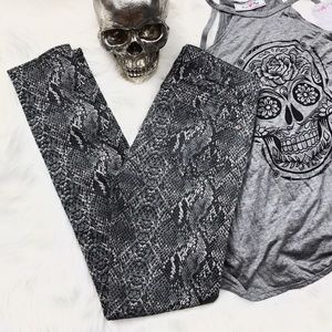 Grey snake skin printed stretch skinny jeans