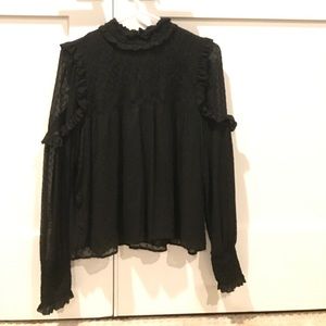 Zara Black Ruffled Long Sleeve Blouse