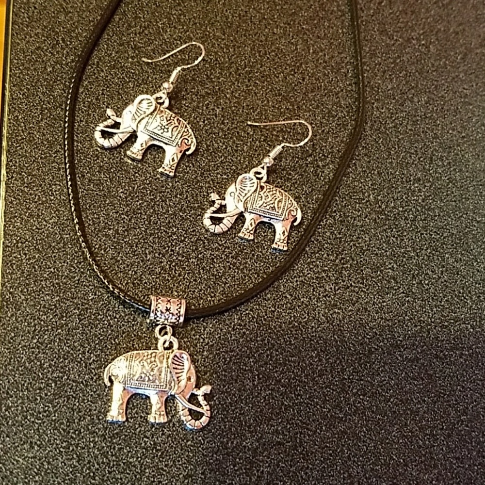 Elephant earrings and necklace set