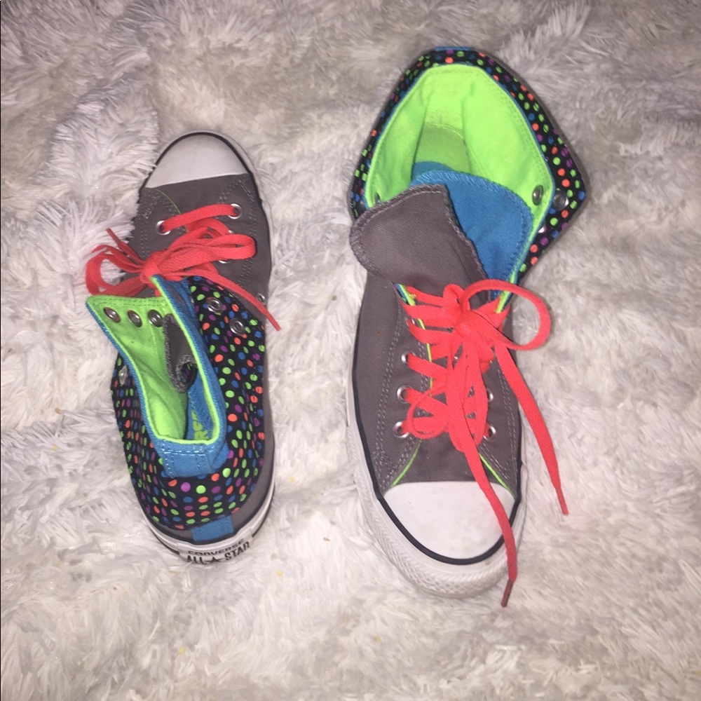 Grey/ polka dot 2 tongue high top sneakers