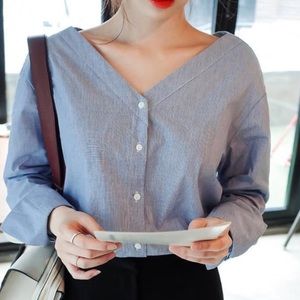 V-neck button down blouse