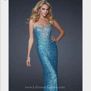 La Femme Blue Sequin/beaded prom dress size 2
