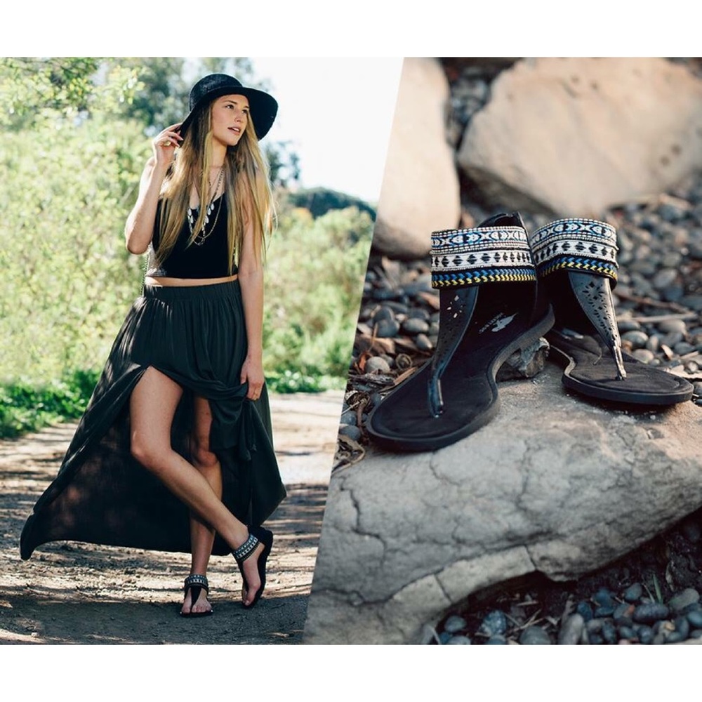 Boho Chic T-Strap Sandal with Bright Embroidery - Picture 1 of 4