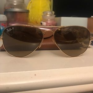 Used aviator ray bans, polarized, brown and gold