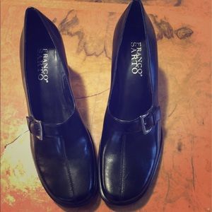 New Franco Sarto 3 inch black leather stack heel