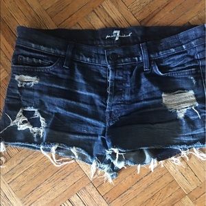 7 jean shorts with blue sequin pockets
