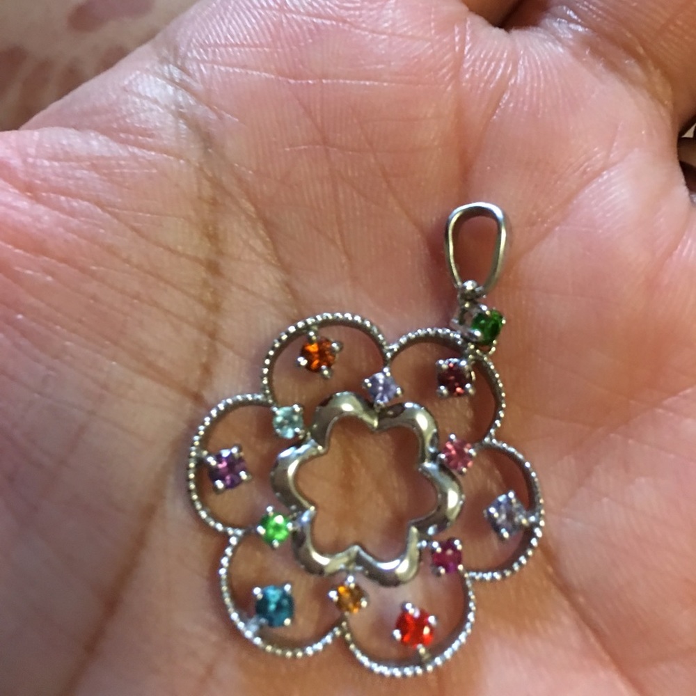 !SALE! Multi gem stone flower pendant.