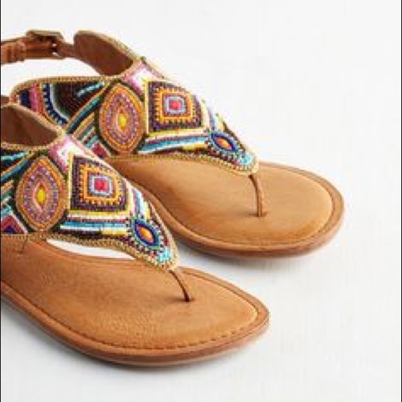 Multicolor Hand Beaded Boho Leather Sandals - Picture 3 of 7