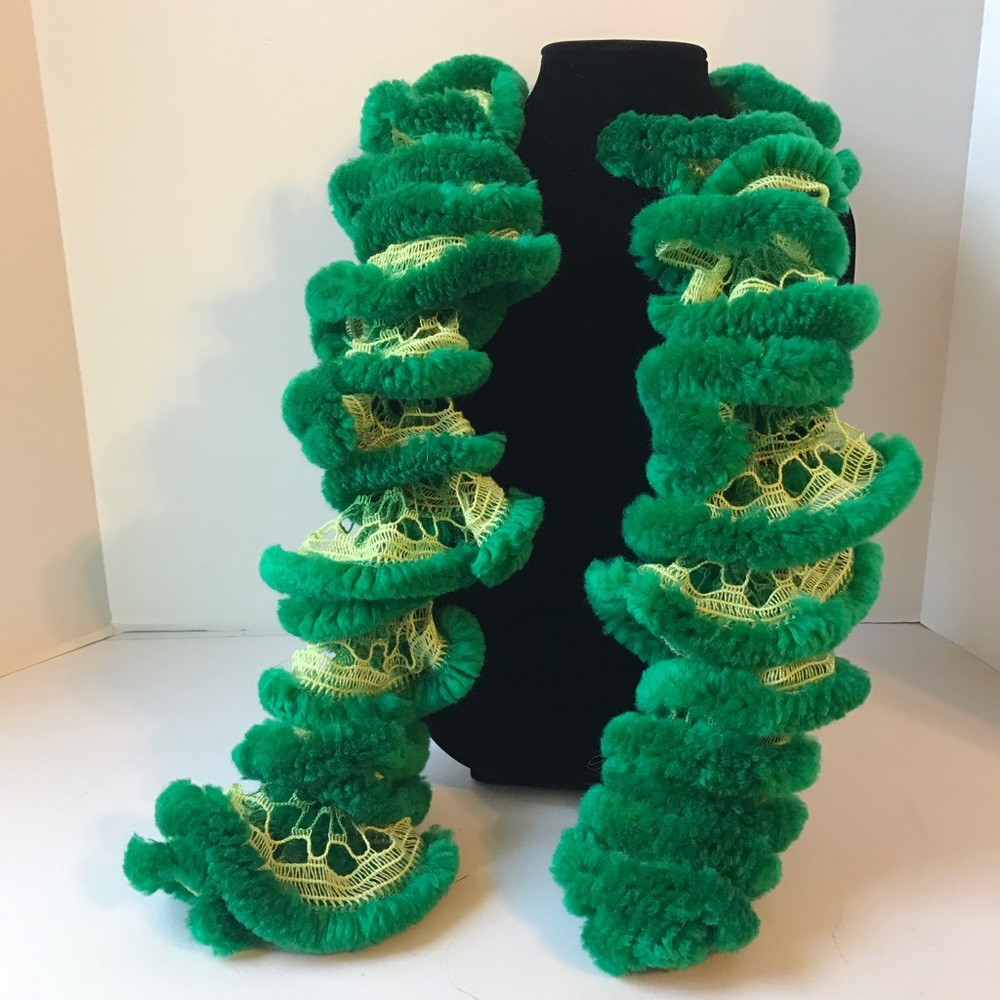 Crazy weird green faux fur scarf