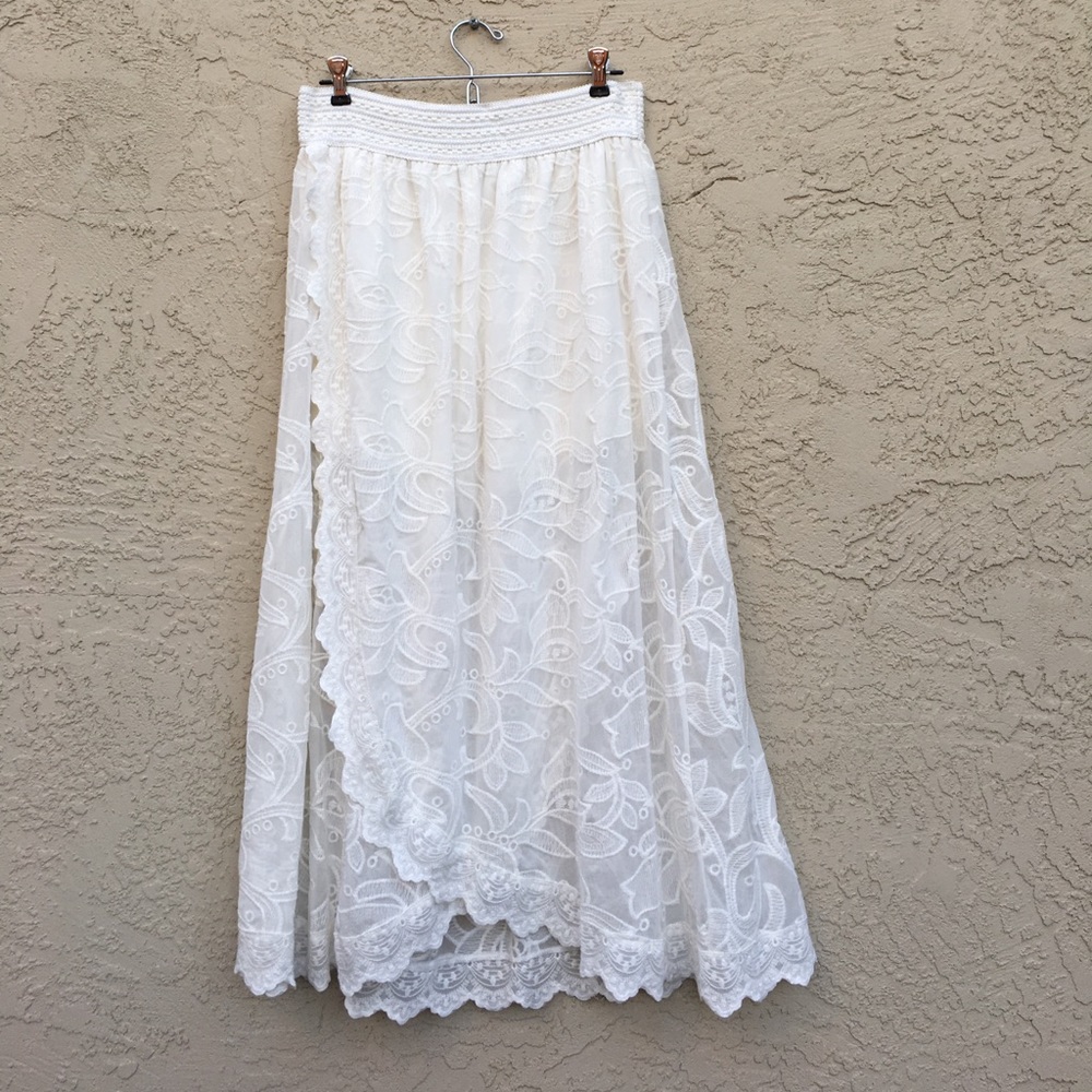 White lace over shorts maxi skirt.