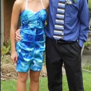 Short blue watercolor dress with straps