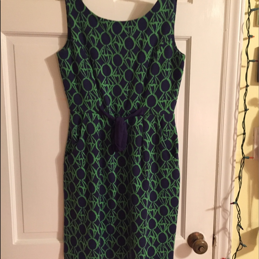 green and navy cocktail dress