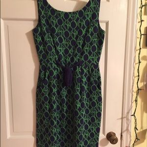green and navy cocktail dress