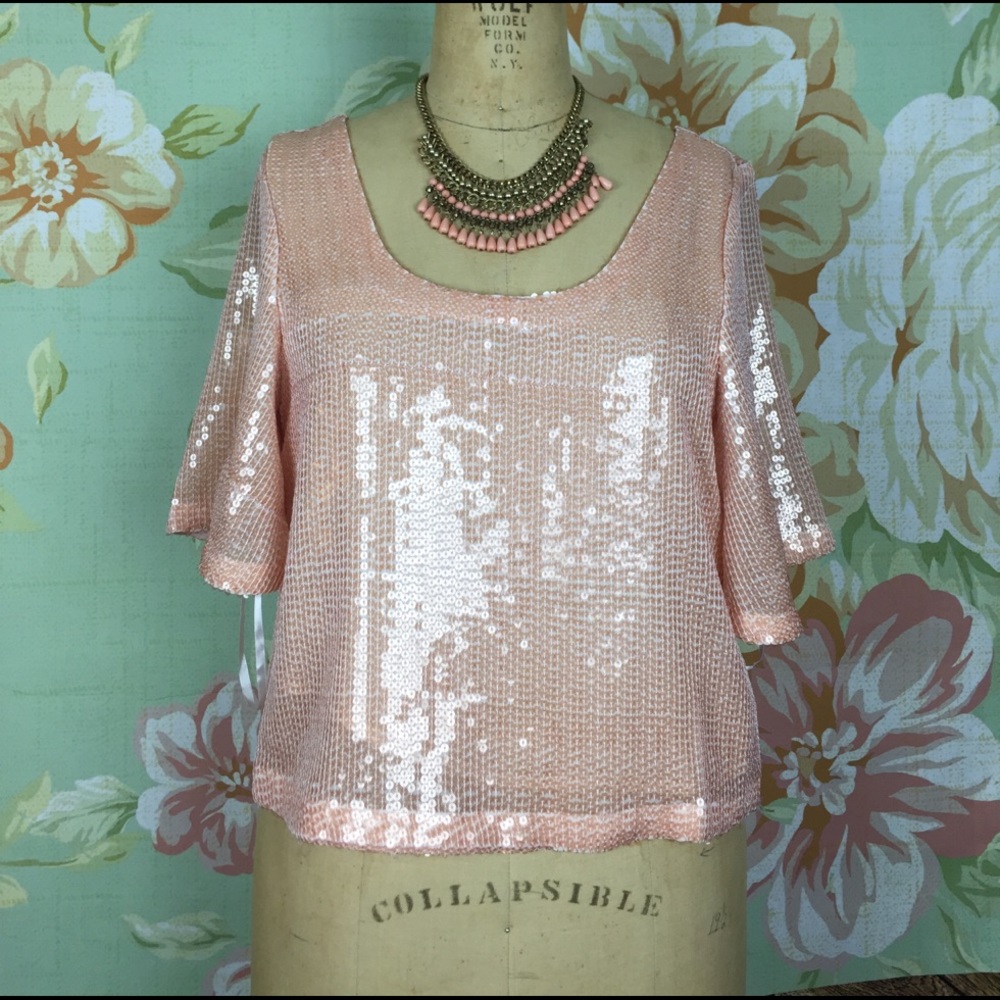 NWT Free People Pearl Sequins Top w/ open back S