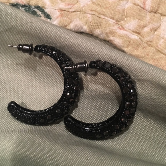 🆕Black Bling Gorgeous hoop earring New - Picture 4 of 4