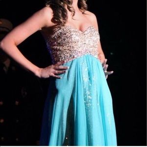 Teal & gold sequin gown