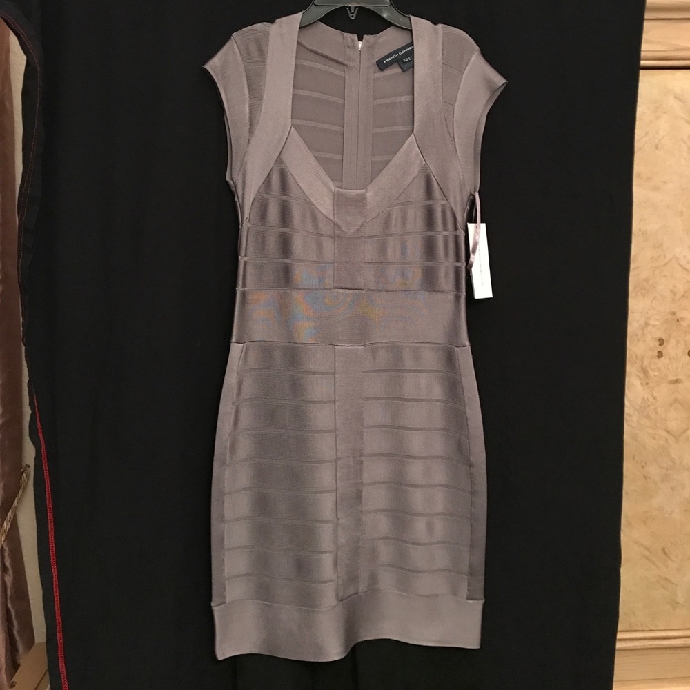 A gray French Connection cocktail dress