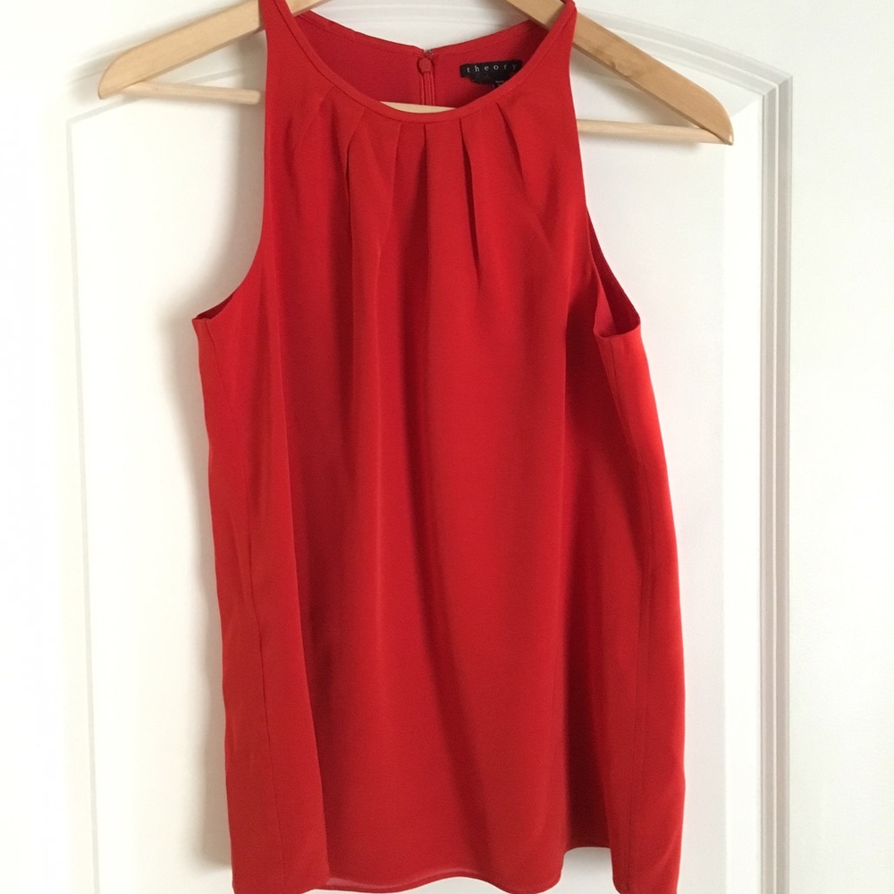 Theory Red Pleated Tank