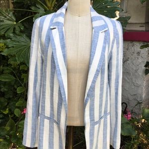 Powder Blue Linen Striped Blazer