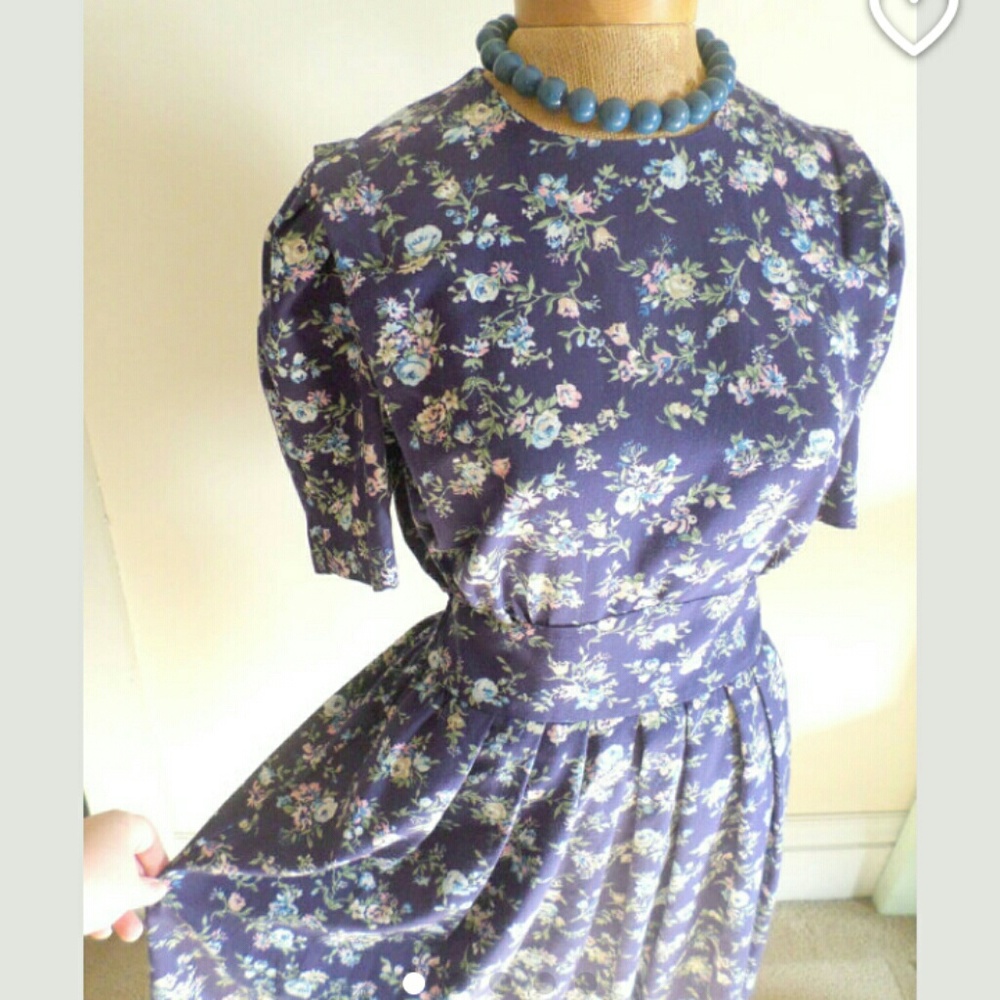 Vintage Retro Blue Floral Dress 1930's