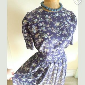 Vintage Retro Blue Floral Dress 1930's