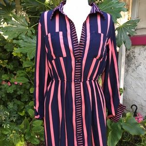 Navy blue and pink stripped long sleeve dress