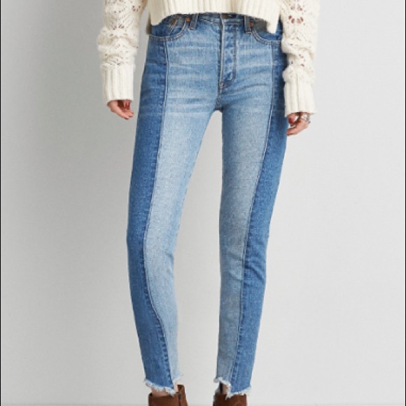 two toned high waisted jeans