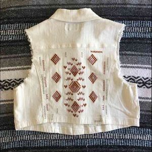 Cream denim jean cropped vest tribal