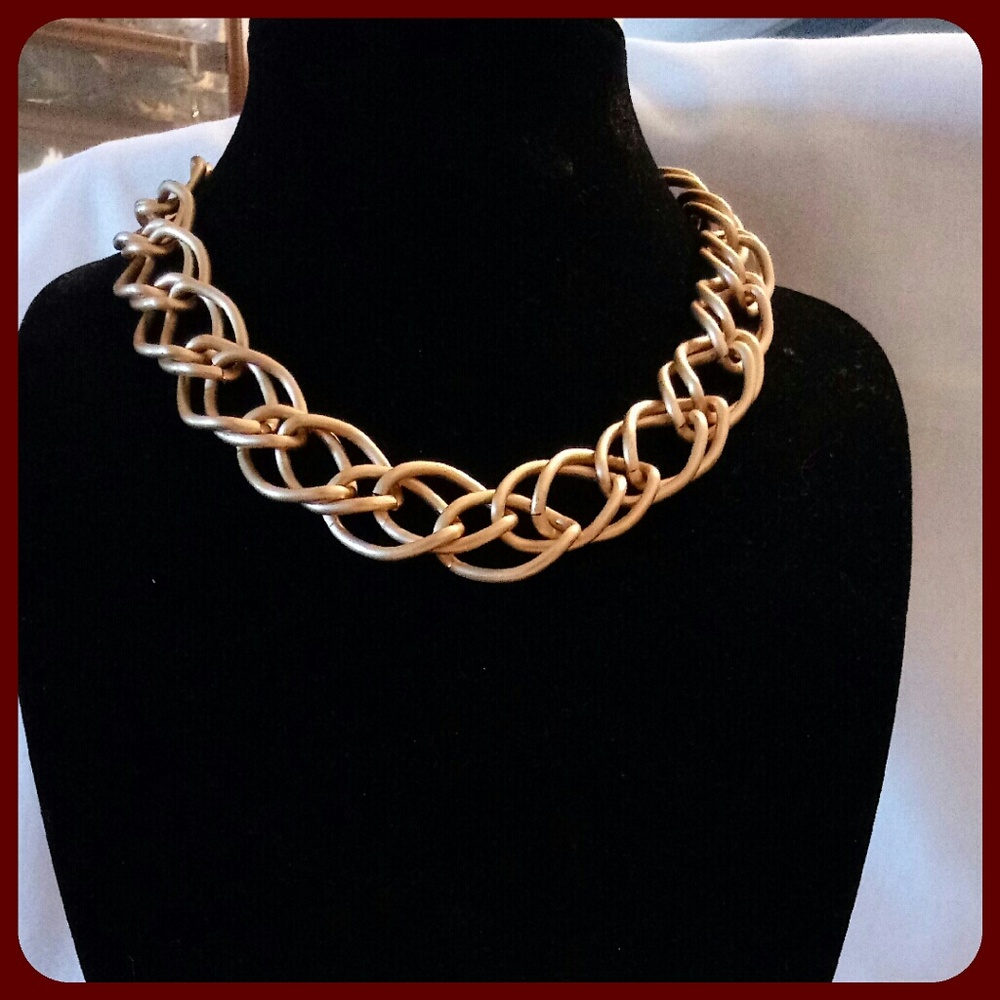 Gold Matted Double Chain Necklace & Earrings
