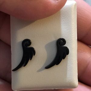 Stainless Steel Black AngelWing earstuds