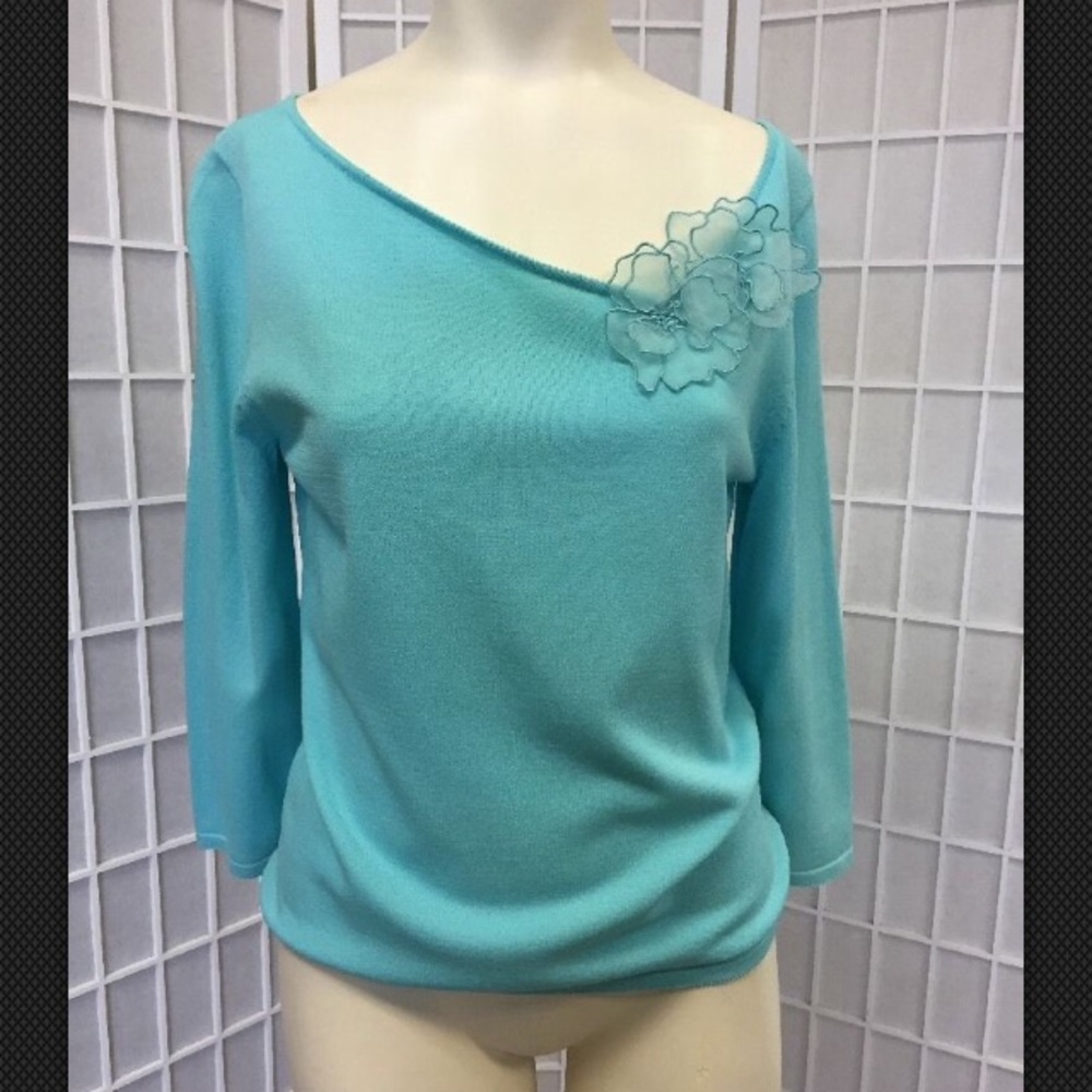 Pink poodle woman Blouse blue turquoise size S