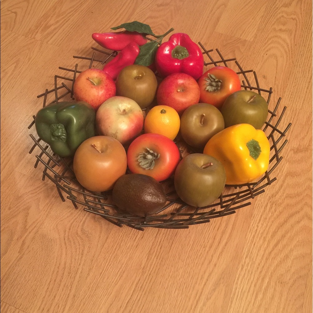 Artificial fruits/vegetables with brown platter