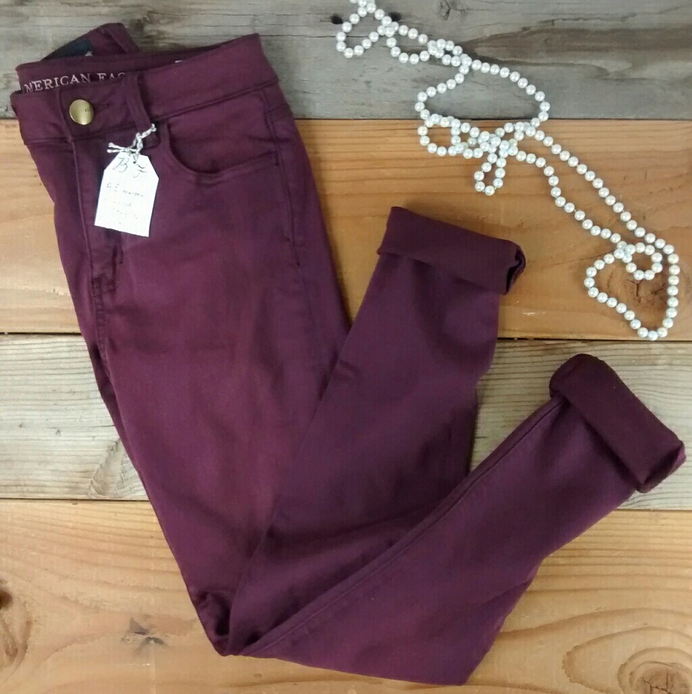 Maroon AE Skinny High Waisted Jeggings