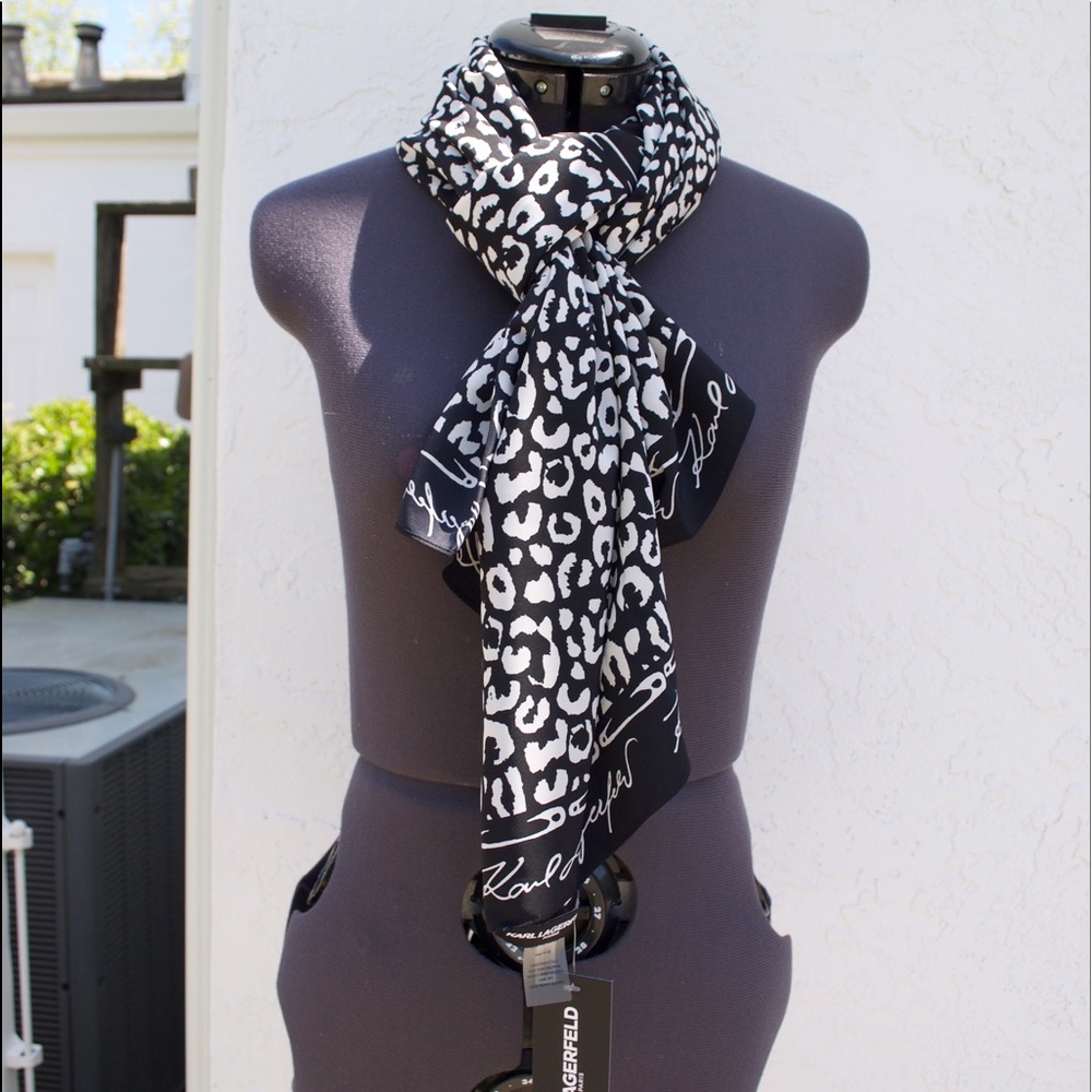 Karl Lagerfeld Scarf Black and White Leopard Print