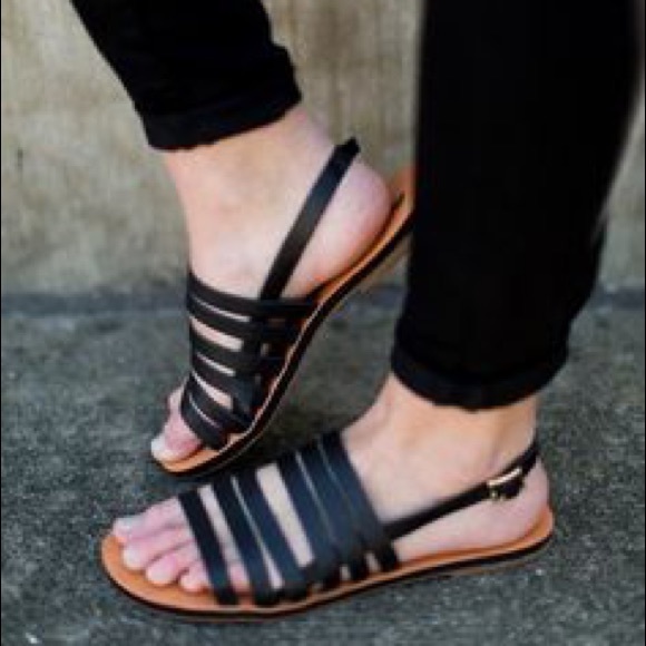 Leather Black Boho Chic Strappy Gladiator Sandals - Picture 2 of 4