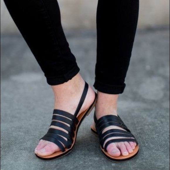 Leather Black Boho Chic Strappy Gladiator Sandals - Picture 3 of 4