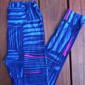 Lularoe OS Blue and Pink Stripe Leggings