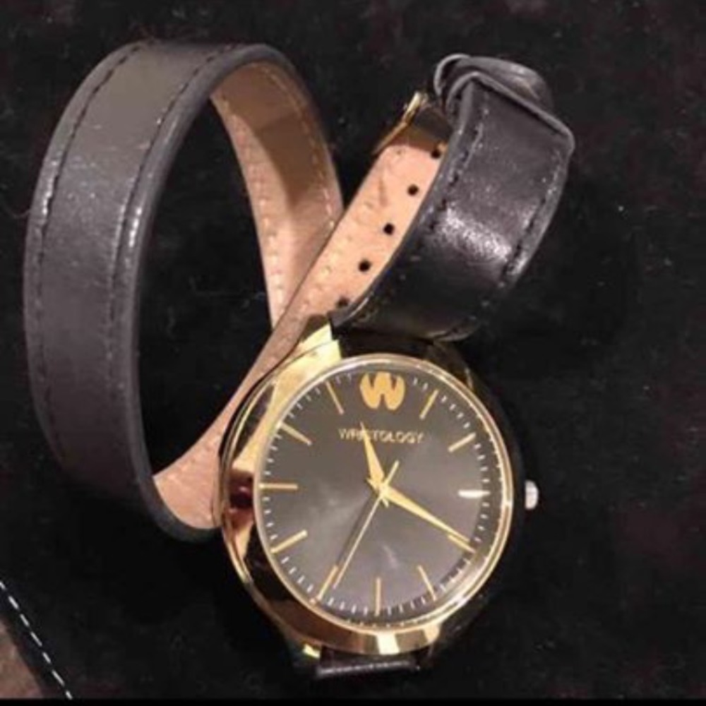 Wristology black leather wrap watch
