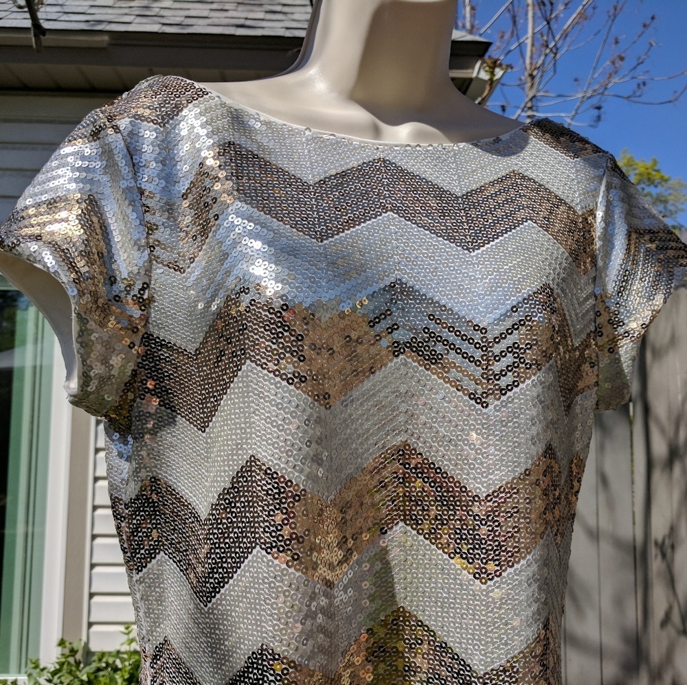 shimmer gold white & silver sequin shift dress
