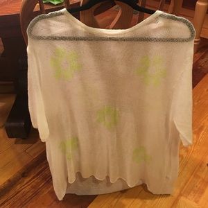NWOT Sheer sweater w/ fluorescent green flower M/L
